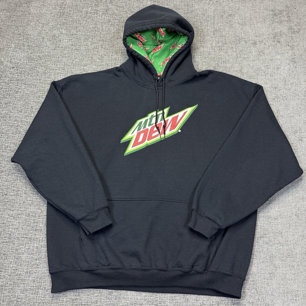 Vtg Mountain Dew Hoodie Men's 2XL Black Graphic Logo Pullover USA Made 90's - Picture 2 of 8